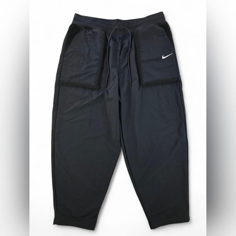 Nike Essential Woven High Waist Curve Nylon Fleece Track Pants Black Women XL
